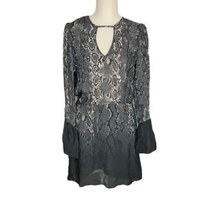 Parker Black Silver Snakeskin Silk Lined Long Sleeve Dress XS